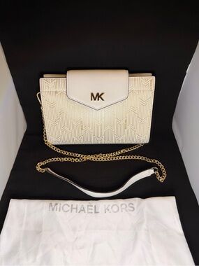 Michael Kors Cream White MK Chain Convertible Crossbody Bag